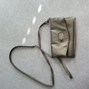 NINE WEST Crossbody Silver Fold Over Purse With Removable Straps